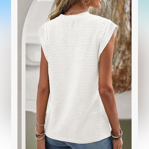 New! Cap Short Sleeve Textured Tops Summer Casual Crewneck Solid Basic T Shirts - Picture 3 of 3